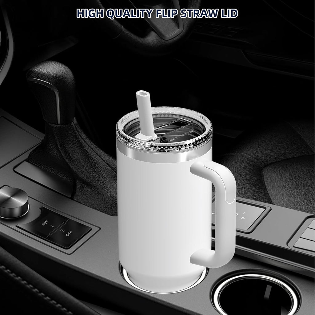 Replacement 40 oz for Stanley Quencher H2.0 Cup Accessories, Flip Straw Tumbler Lid for Stanley Cup, Spill-Proof Design, High-End Heat-Resistant Material (White, 40 oz)