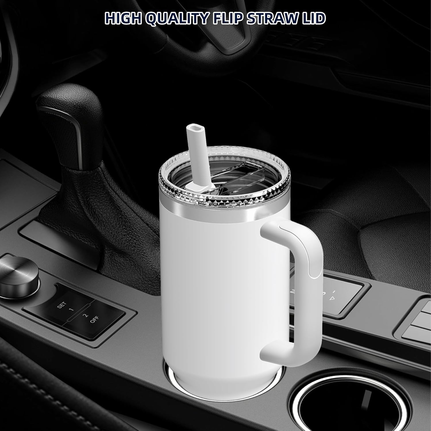 Replacement 40 oz for Stanley Quencher H2.0 Cup Accessories, Flip Straw Tumbler Lid for Stanley Cup, Spill-Proof Design, High-End Heat-Resistant Material (White, 40 oz)