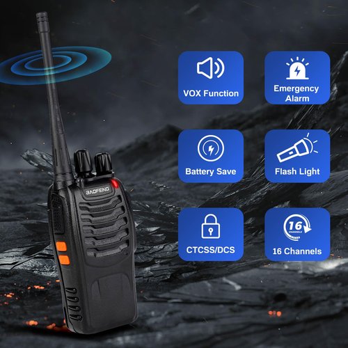 Baofeng Walkie Talkies 888S Rechargeable Long Range with Earpieces for Adults, 16 Channel Professional Radio Handheld Two Way Radios Li-ion Battery and Charger Included (6pack with 6earpiece)