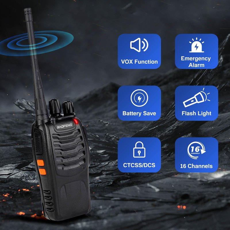 BAOFENG Walkie Talkies 888S Rechargeable Long Range with Earpieces for Adults, 16 Channel Professional Radio Handheld Two Way Radios Li-ion Battery and Charger Included