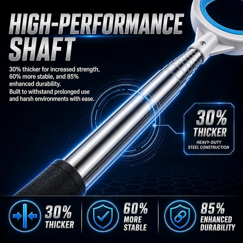 CHAMPKEY 9 Ft Pressure Golf Ball Retriever with Thick Stainless Steel Shaft and Rubber Grip