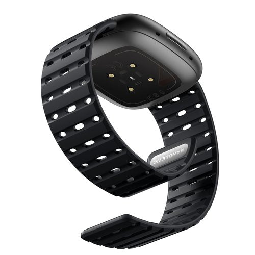 Bandletic Magnetic Watchband Compatible with Fitbit Versa 4 Bands for Men and Women, Rugged Silicone Sport Replacement Gifts Strap for Fitbit Versa 3/Sense 2/Sense, Black