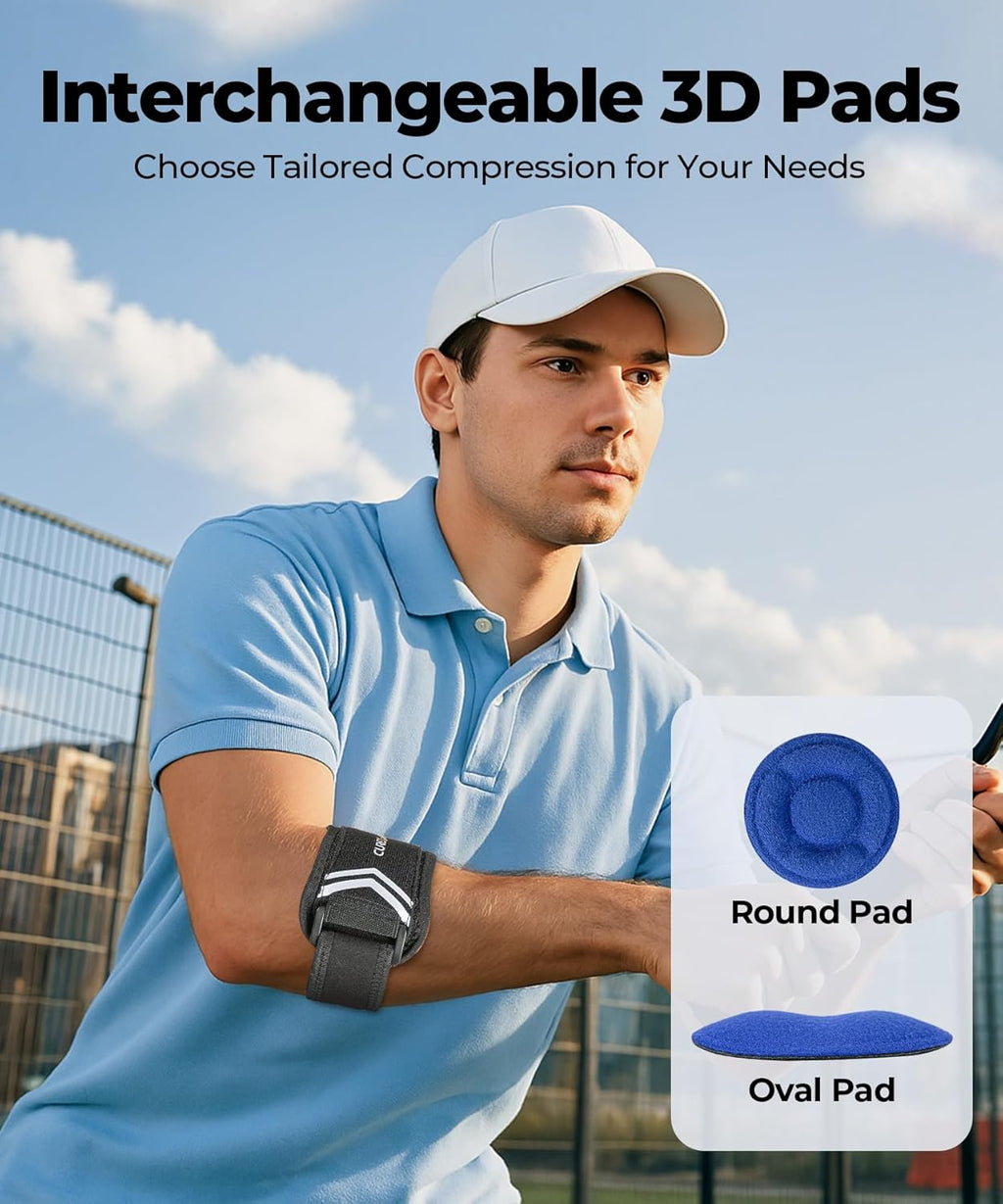 Upgraded Regine Switzerland Tennis & Golf Elbow Brace - Targeted Support Forearm Compression, Adjustable Strap (Black)