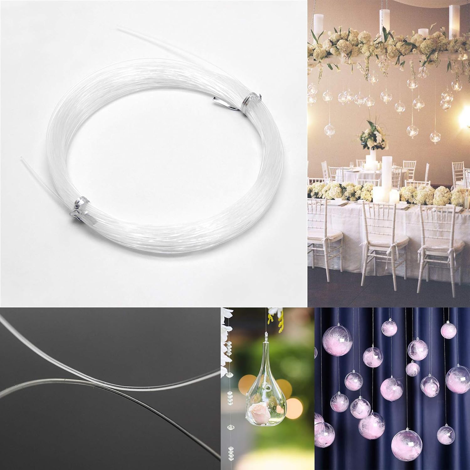 Skiennix Invisible Hanging Support - 60lbs Capacity | 98ft Clear Picture Wire with 40 Aluminum Crimping Sleeves