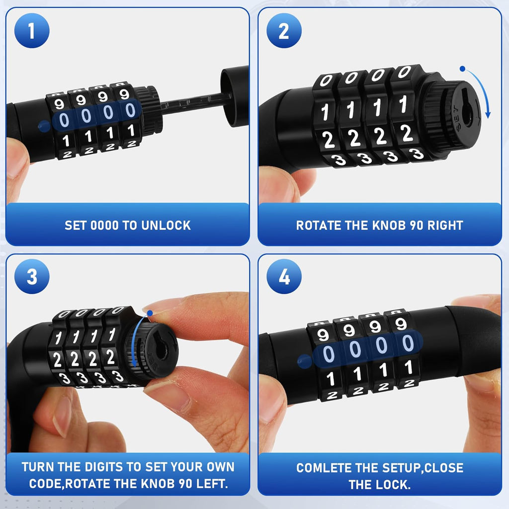 Skiennix Bike Cable Lock - 4-Digit Resettable Combination | 4ft Long, High Security Anti-Theft Design
