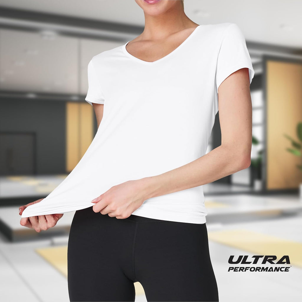 Skiennix Women's V-Neck Activewear T-Shirts - 3 Pack Athletic Workout Tops for Gym & Yoga