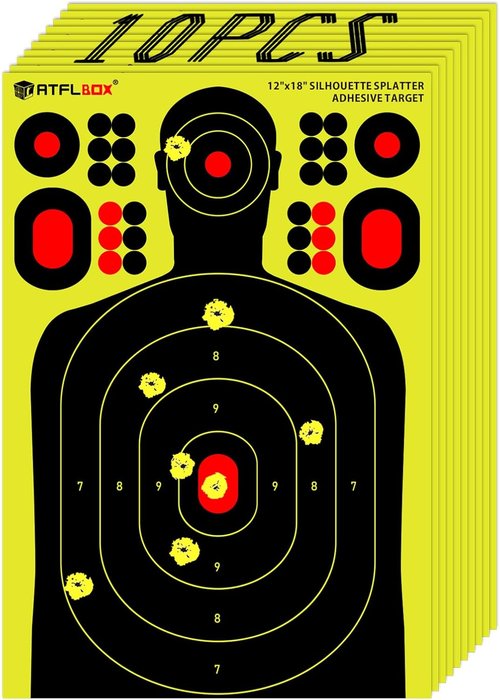 Atflbox Silhouette Splatter Targets - 12x18 Inch Adhesive Stickers in Bright Fluorescent Yellow for Easy Visibility