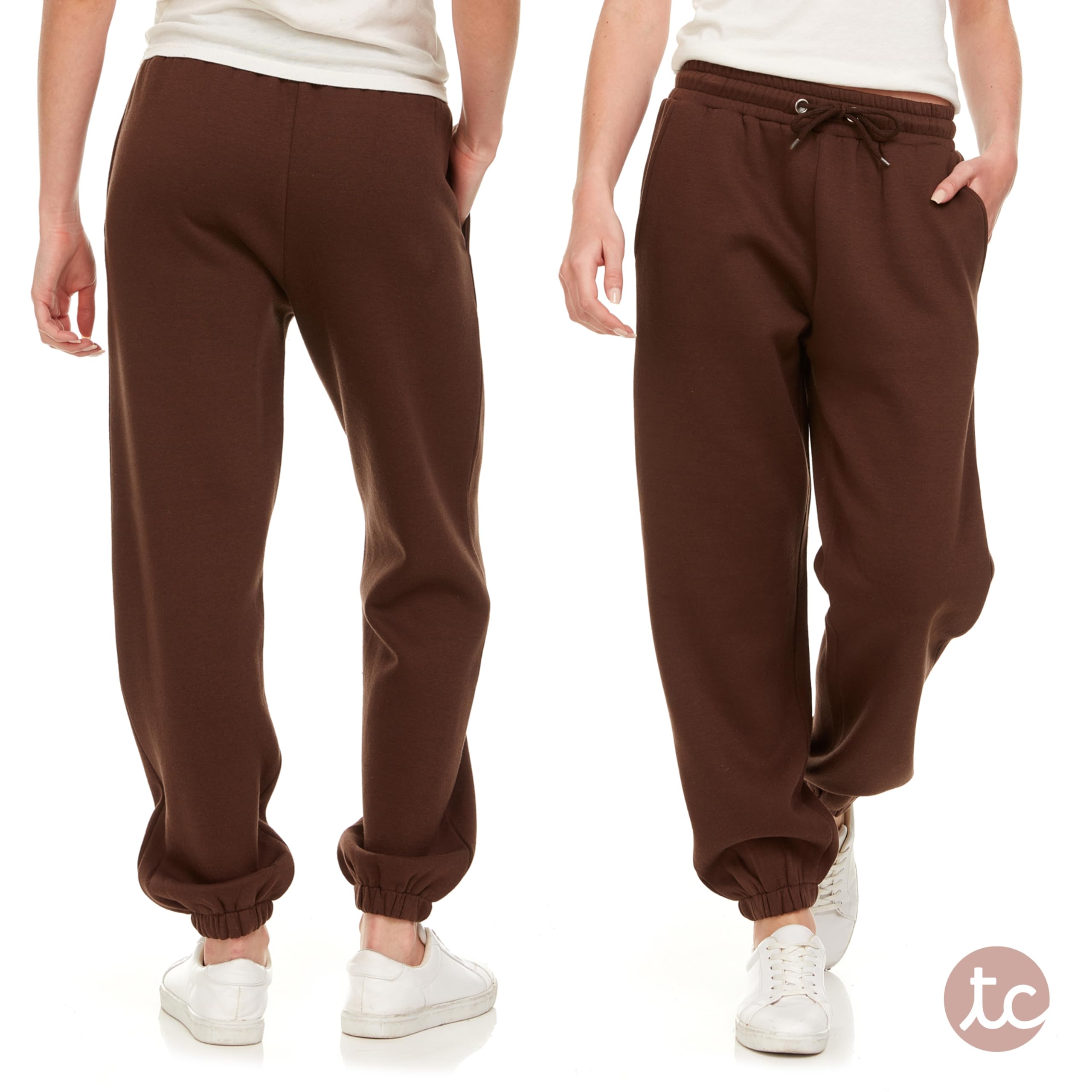 Sweatpants for Women - Closed Cinch Bottom Fleece Lounge Womens Plus Size Joggers Brown