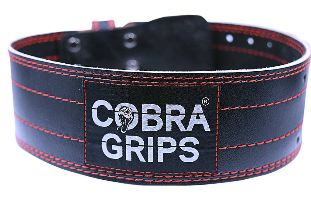 Weight Power Lifting Belt 4” Wide Cobra Grips Premium Genuine Leather Belt for Men & Women Adjustable Weightlifting Back Support (RED, Large 36"-44")