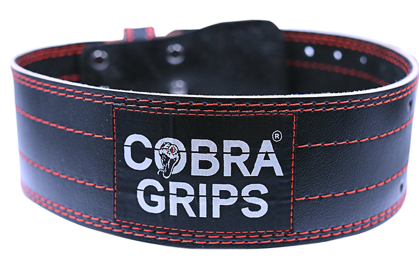 Weight Power Lifting Belt 4” Wide Cobra Grips Premium Genuine Leather Belt for Men & Women Adjustable Weightlifting Back Support (RED, Large 36"-44")