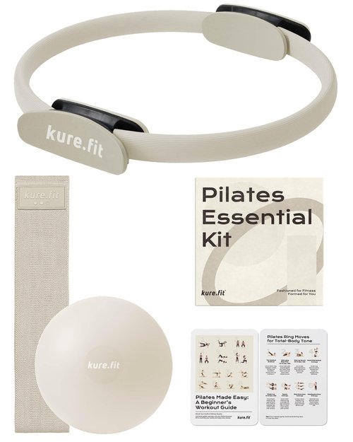 kure.fit Home Pilates Essentials Kit for Women | Pilates Ring, Mini Ball, Booty Band Set | Pilates Equipment Starter Set in Gift Box | Workout Guide Included