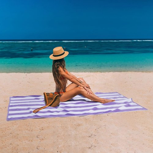 LULUHOME Large Oversized Beach Towel - Soft Cotton 36 x 70 Inch Striped Pool Towel for Adults | Purple