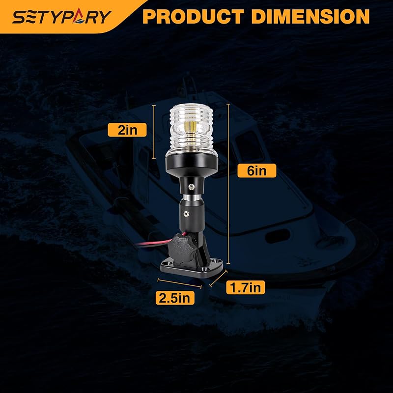 6 Inch Anchor Light LED Marine Stern Light 3NM 12-24V IP67 Fold-Down White