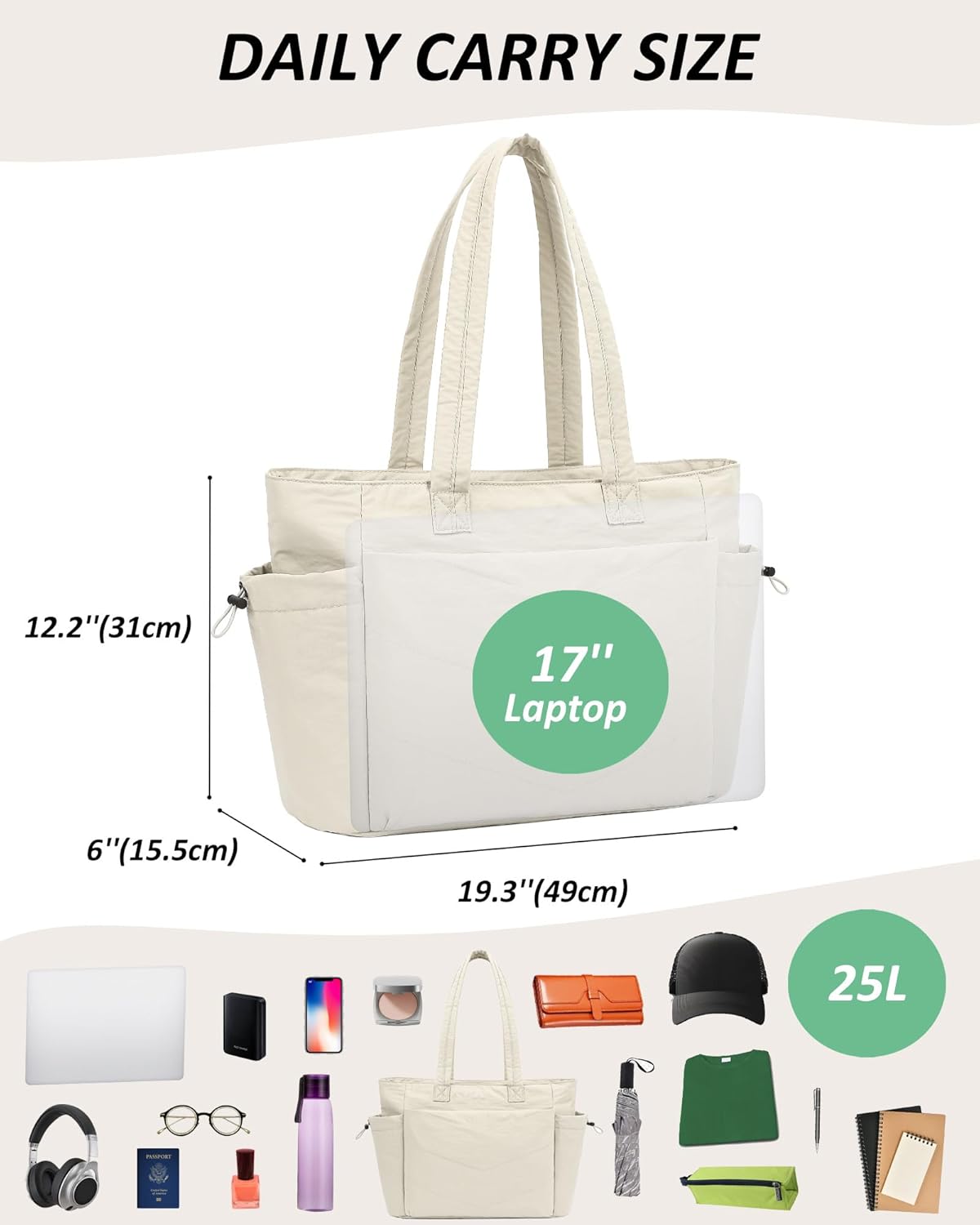 TANTOMI Puffer Tote Bag for Women - Lightweight Quilted Shoulder Bag with Zipper | Ideal for Work, Travel, Gym