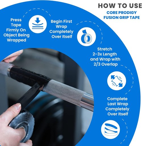 Core Prodigy Fusion Grip Tape - Durable Silicone Rubber Wrap for Gym Equipment & Tools