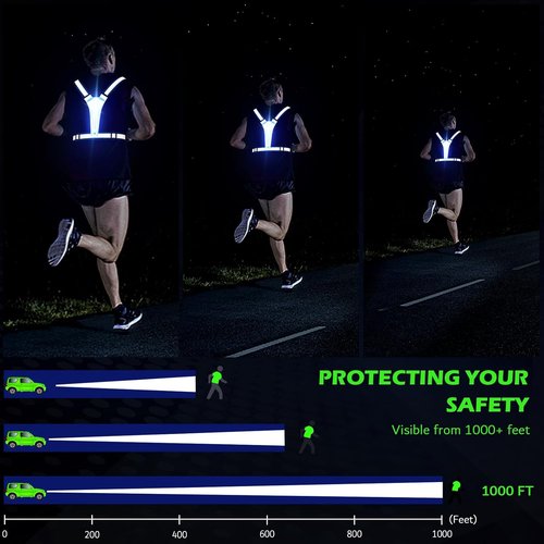 LED Reflective Vest by Skiennix - USB Rechargeable Light-Up Running Gear with Chest Phone Holder