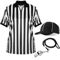 Geyoga 4 Pcs Referee Shirt Soccer Jersey for World Soccer Official Referee Costume Set Football Jersey Hat Whistle Lanyard(L)