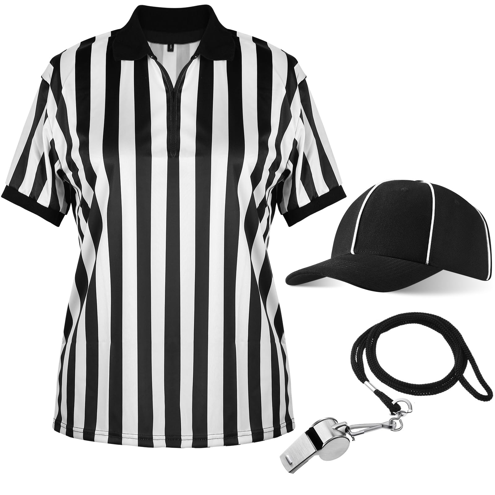 Geyoga 4 Pcs Referee Shirt Soccer Jersey for World Soccer Official Referee Costume Set Football Jersey Hat Whistle Lanyard(L)