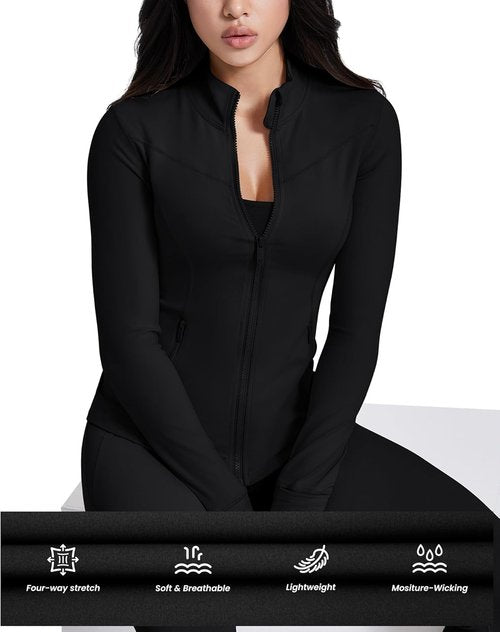 AVGO Women's Running Jacket - Lightweight Slim Fit Zip-Up Athletic Top with Pockets & Thumb Holes