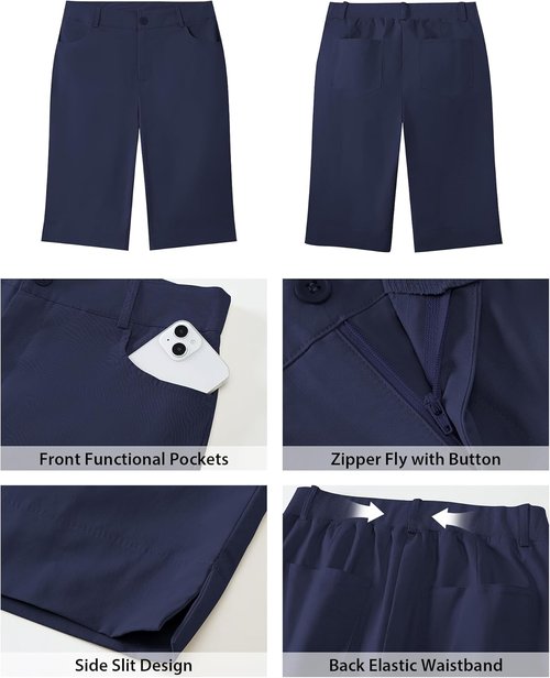 Luvamia Bermuda Shorts for Women - Knee Length High Waisted with Side Split | Summer Casual Chino Shorts