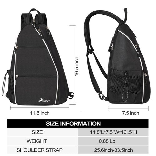 ALOOF Pickleball Bag for Man and Women, Adjustable Pickleball, Racketball Sling Bag, Backpack With Water Bottle Holder for Men, Black