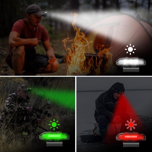 Zyusun 2-Pack Rechargeable Cap Light,Portable headlamps,Clip on Hat with Motion Sensor,Lightweight IPX4 Waterproof,White/Red/Green Night Vision LED Lights for Hunting Fishing Camping Hiking Cycling