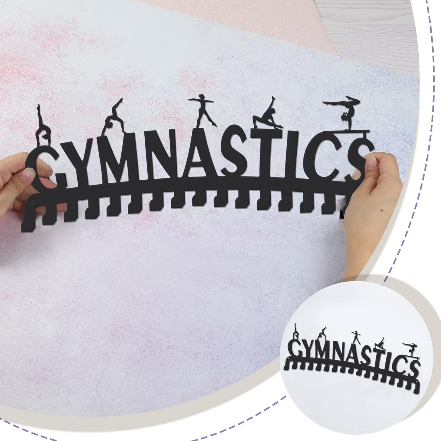 SUPERDANT Women's Gymnastics Sports Medal Holder Display Hanger Metal Wall Mount with 17 Hooks for 60+ Hanging Display Competition Holder Wall Hanging Rack Gifts for Athletes 15.75x6in