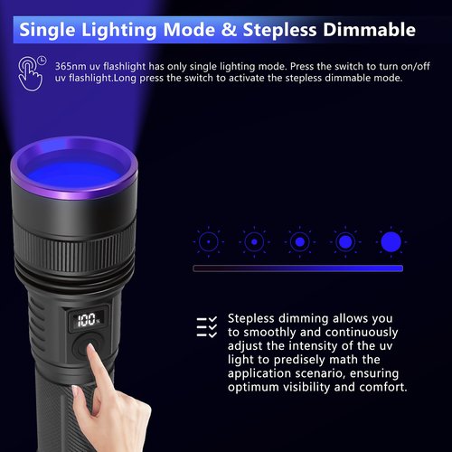 WINDFIRE Black Light Flashlight 365nm, UV Flashlight Rechargeable with LCD Display, 30W High Power Blacklight for Pet Urine Detection, Rocks, Scorpions, Resin Curing, Blood Tracking, Uranium Glass