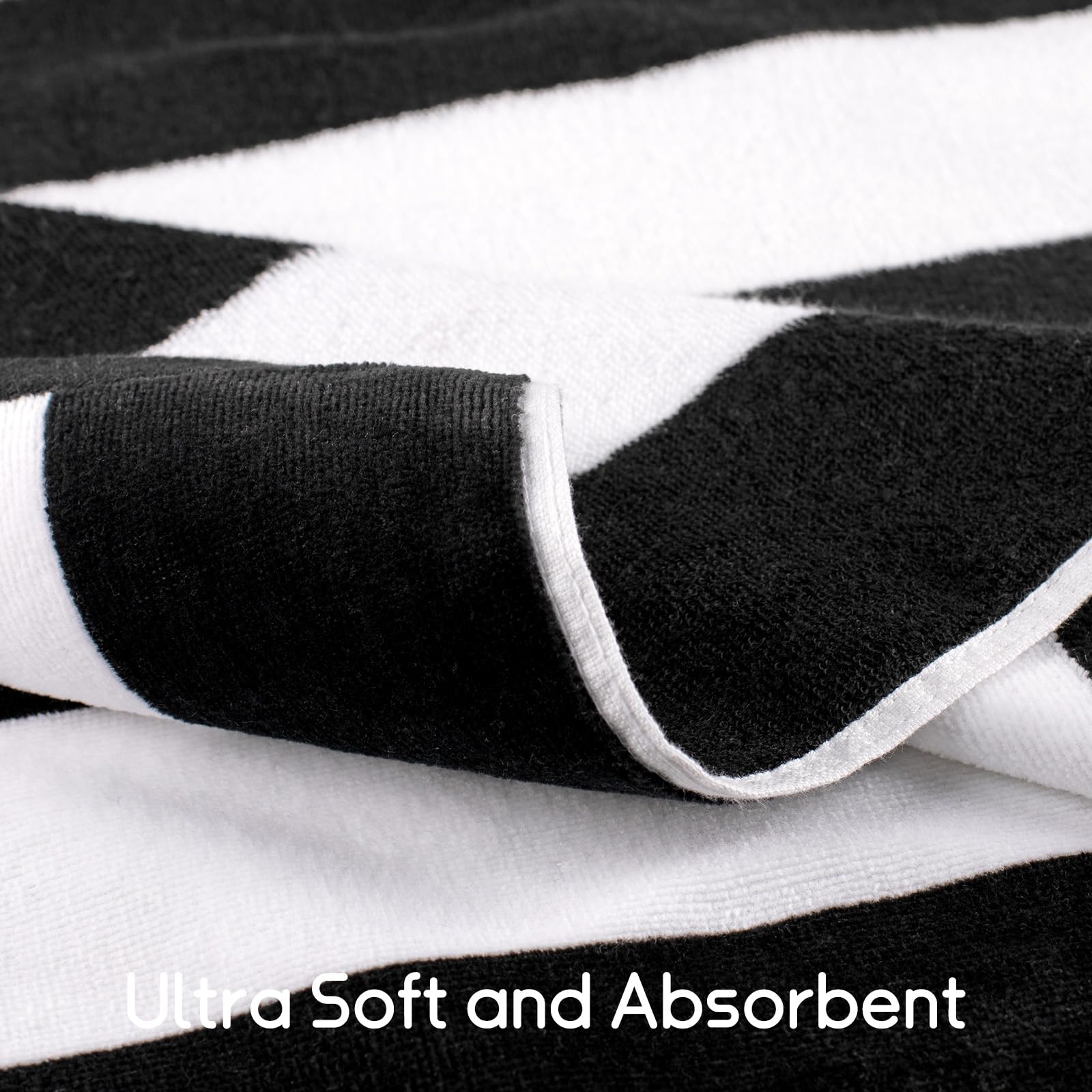 cabanana Large Oversized Beach Towel - 35 x 70 Inch Cotton Pool Towel, Black Striped Soft Cabana Swim Towel