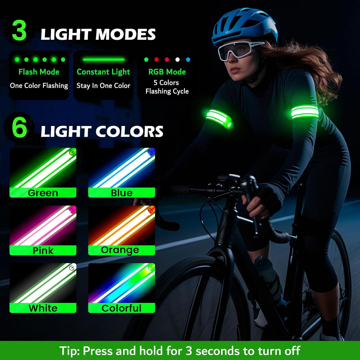 Skiennix LED Armband - High Visibility Reflective Gear | 3 Light Modes, Rechargeable, 2 Pack, 5 Colors