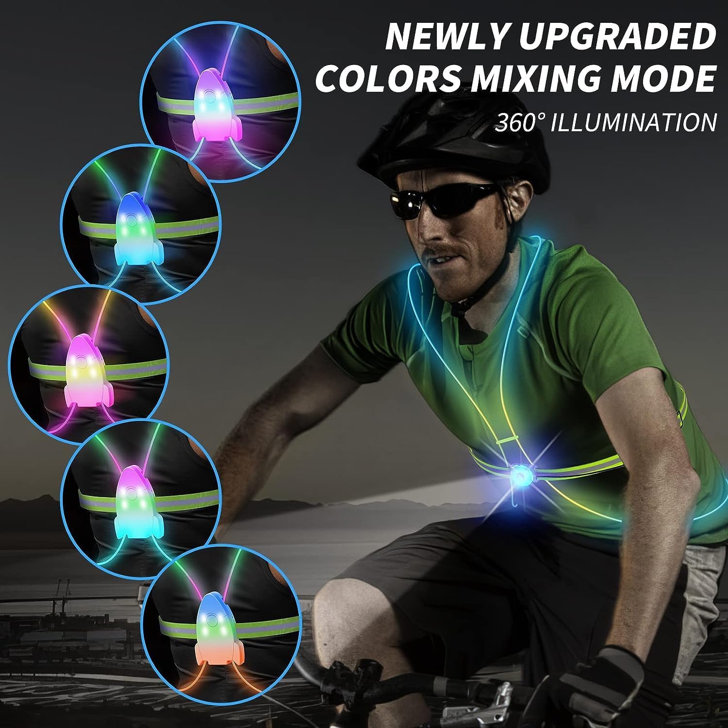 Skiennix LED Reflective Running Vest - High Visibility with Front Light for Men & Women | Ideal for Running, Cycling, Walking
