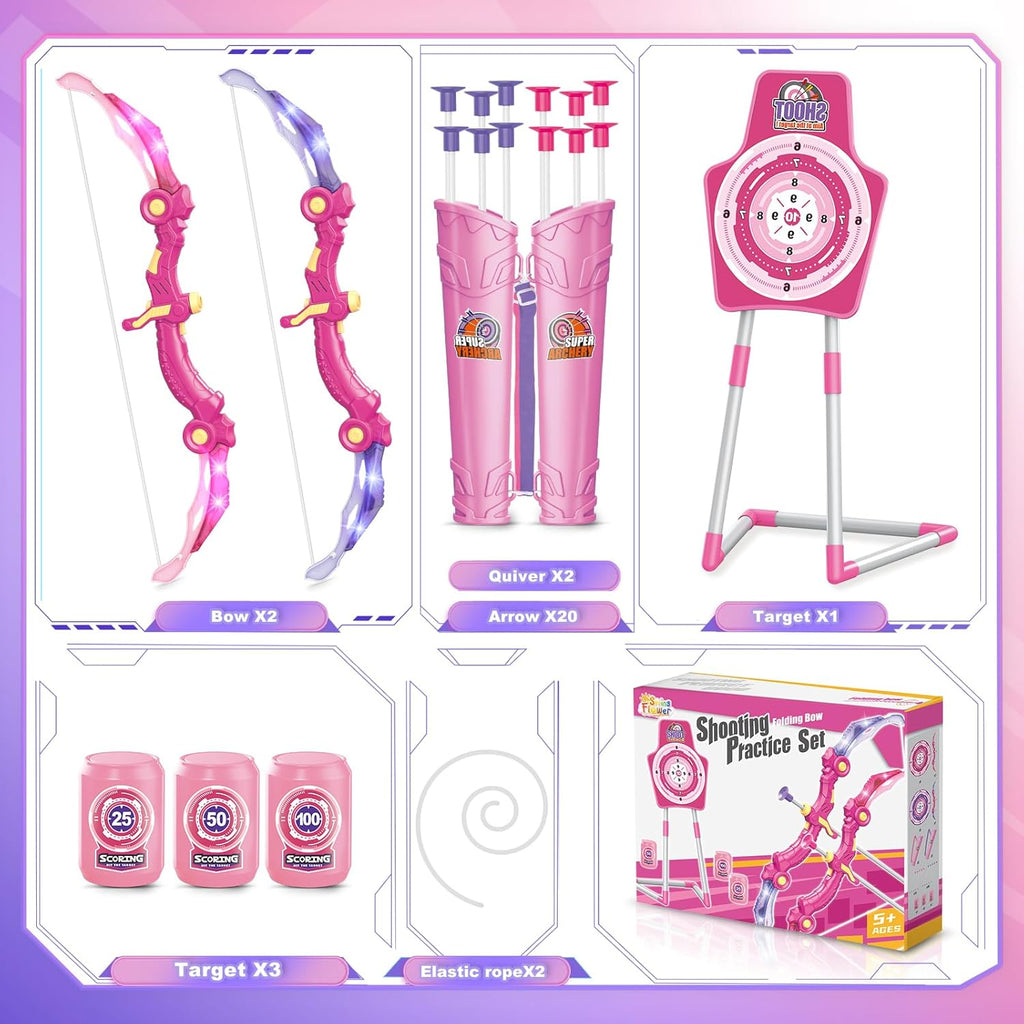SpringFlower Archery Set - 2 Bow and Arrow Sets with LED Lights & Foam Dart Guns | Perfect Gift for Kids 5-10+ Years