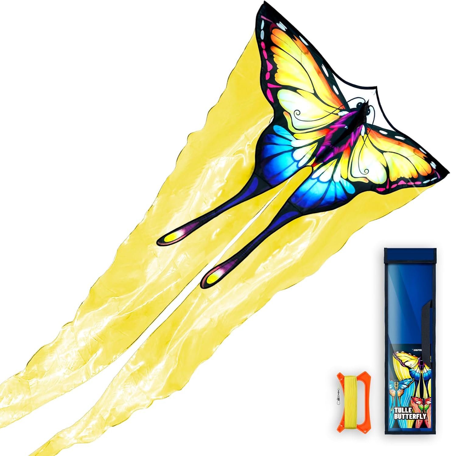SGftre Yellow Tulle Butterfly Kite - Easy to Fly for Kids & Adults | Perfect for Beach Trips & Outdoor Fun
