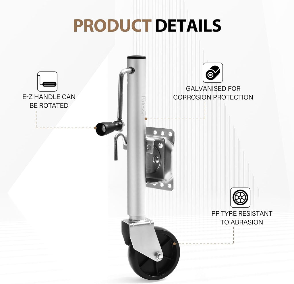 Regine Heavy Duty Trailer Jack - 1000lb Lift Capacity, 10-Inch Sidewind Swivel with Wheel for RV/Boat