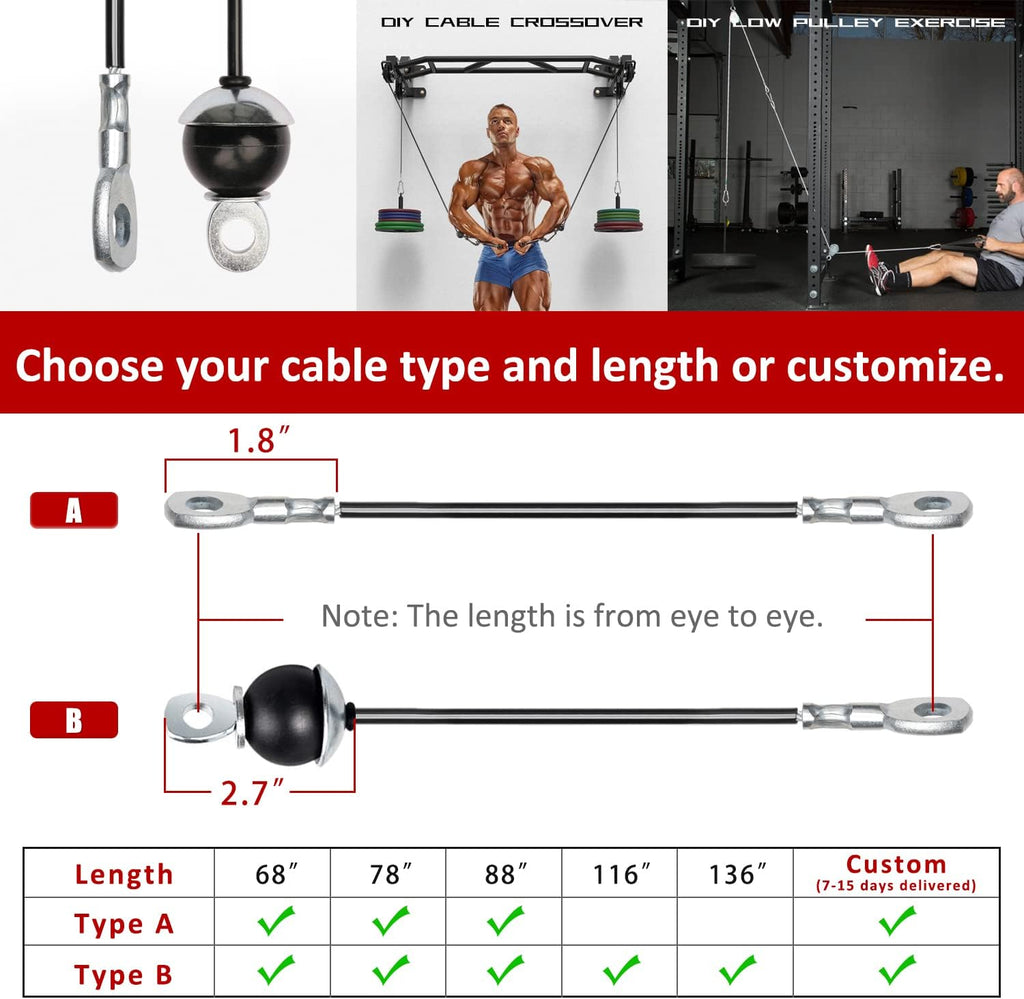 SYL Fitness Heavy Duty Steel Wire Rope - Gym Replacement Cable for Home Pulley Systems