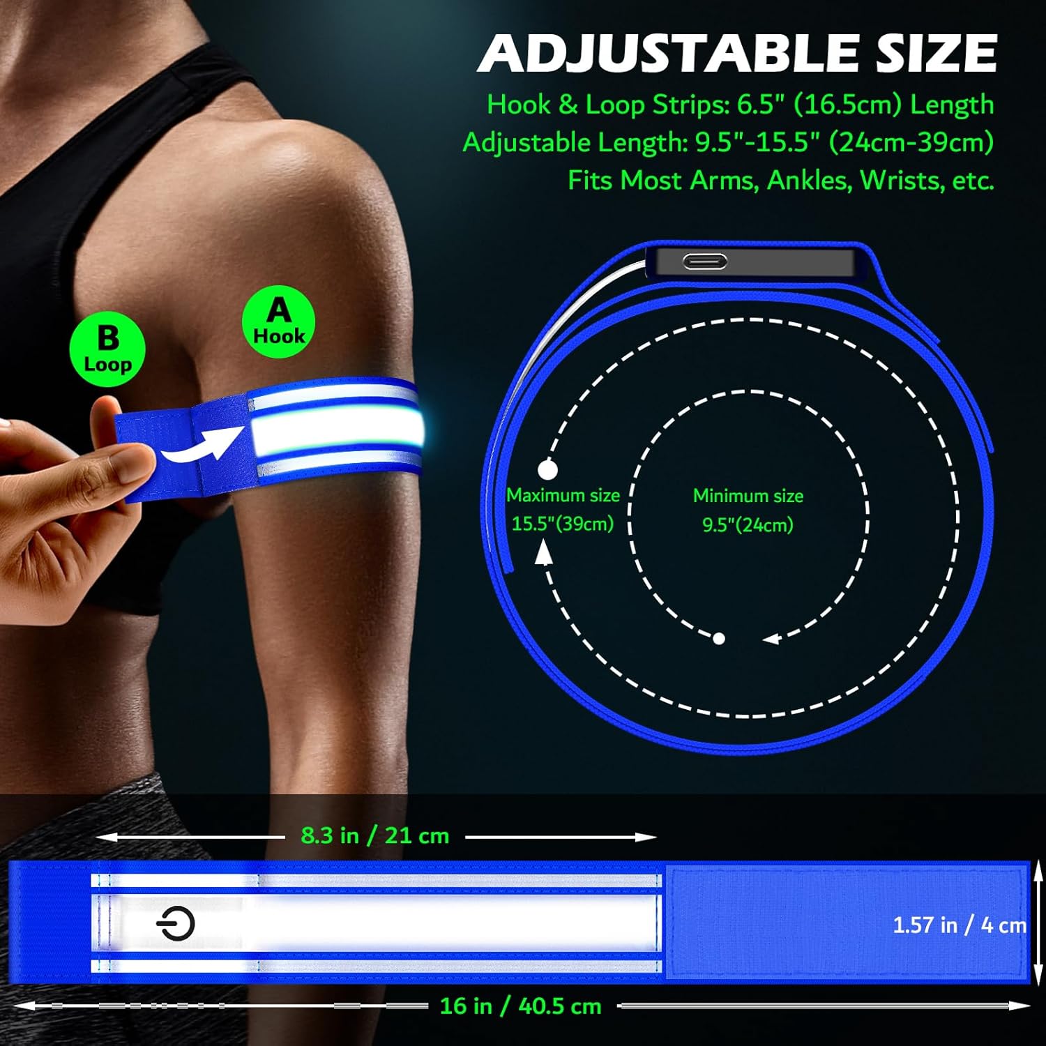 Skiennix LED Armband - Rechargeable Light Up Arm Bands for Night Running | High Visibility Safety Gear (2 Pack)