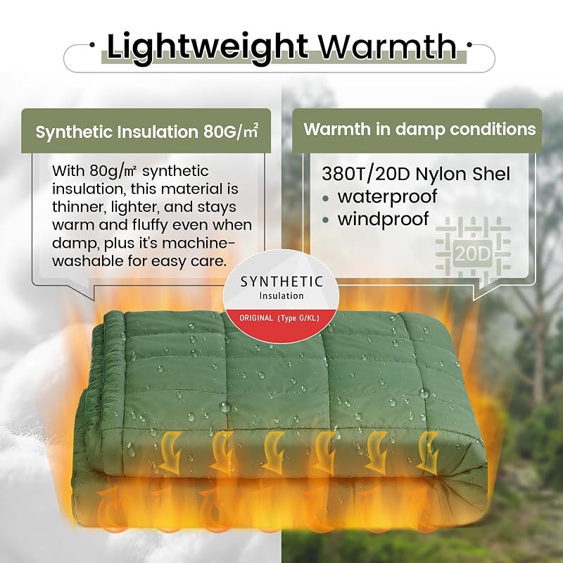 ONETIGRIS Camping Blanket Poncho - Wearable Hoodie Blanket (1pc, Green) - Outdoor Thermal Shawl