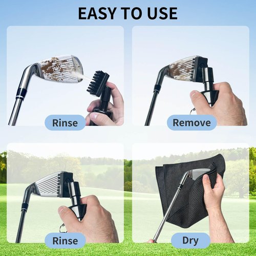 BAPOTH Golf Club Cleaner, Non-Leaking Stretchable Golf Club Brush with Microfiber Golf Towel (23.6 * 15.7 in), Strong Bristles Golf Brush Can Hold 5oz Water, Essentials Golf Accessories for Men