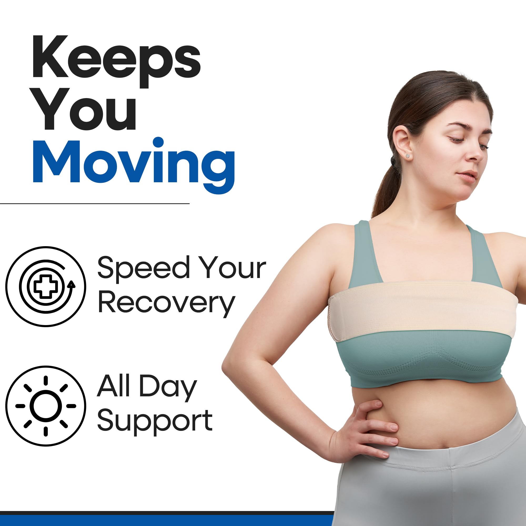 Post Op Breast Augmentation Band | Breast Implant Chest Brace For Women | Compression Wrap Post Surgery Bra Belt | No Bounce Stabilizer Strap | Sport Bra Alternative For Running Working Out One Size