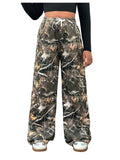 SOLY HUX Girl's Camo Wide Leg Pants Drawstring Waist Baggy Sweatpants with Pocket Army Green 12Y