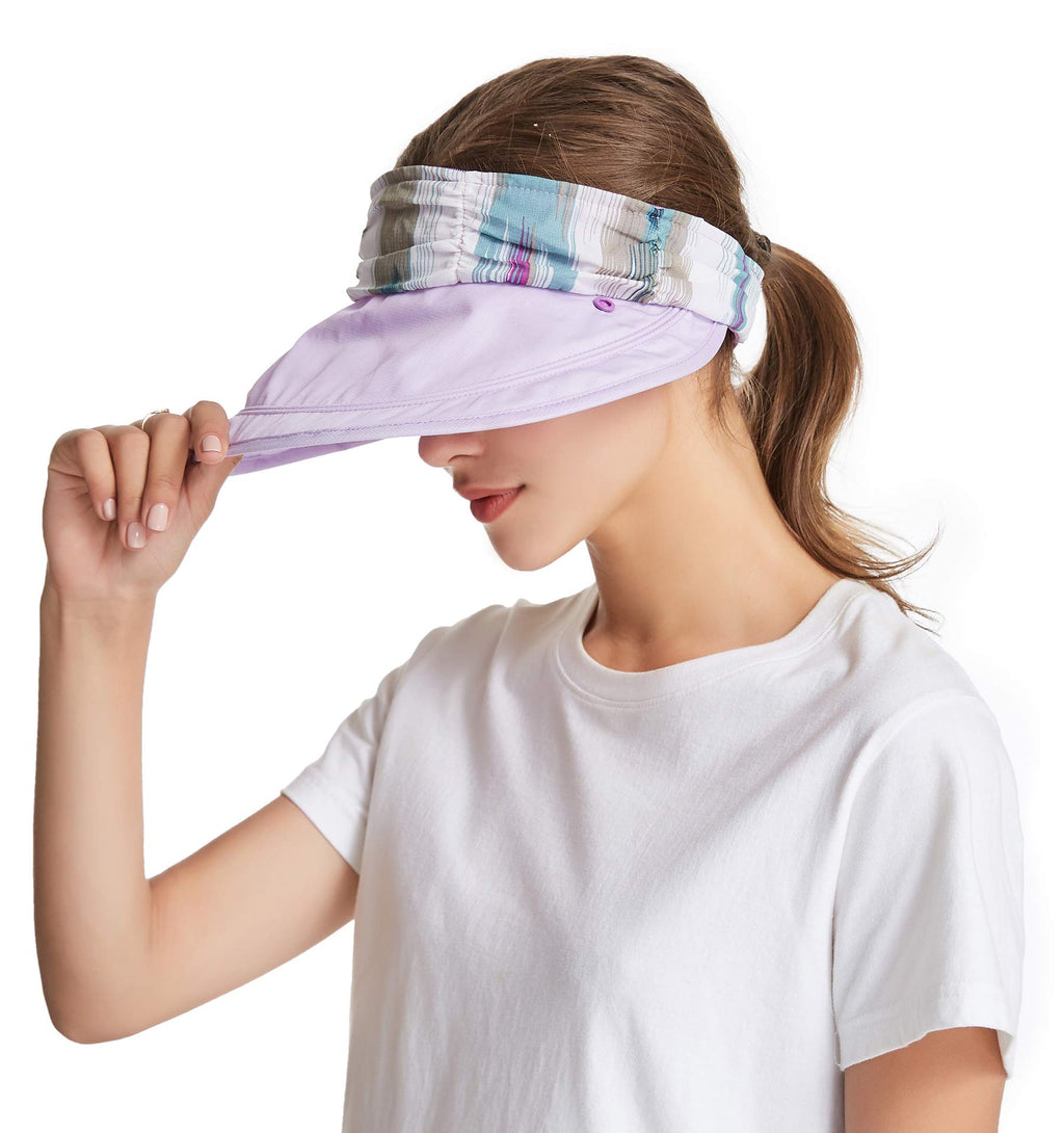 icolor Women Sun Hats UPF 50 Sun Protection Hat Summer Outdoor Neck Shield Flap Visor Hat Ponytail Hats Wide Brim Beach Hat (Lightpurple)