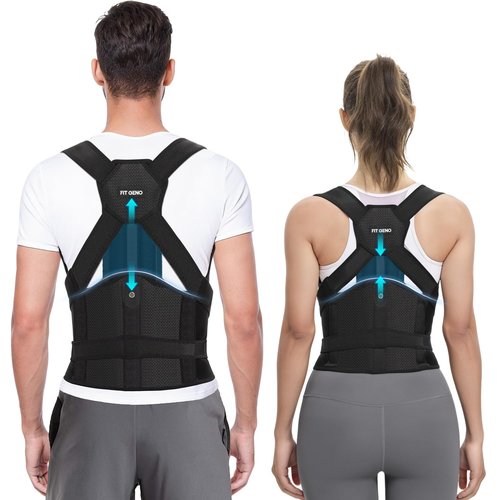 Fit Geno Posture Corrector - Adjustable Back Brace for Pain Relief & Improved Posture | Medium Size