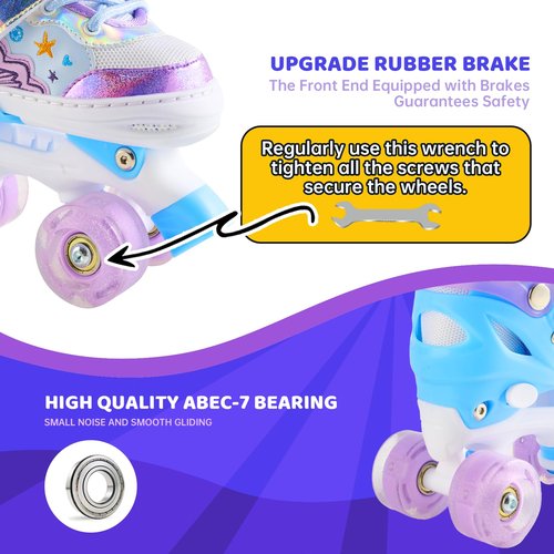 Kids Roller Skates with 6 Protection Pads, Adjustable Size Girl Roller Skates for Kids Beginner, Toddlers Roller Skate with 8 Light Up Wheels,Outdoor Roller Skates for Boys and Girls Ages 3-12