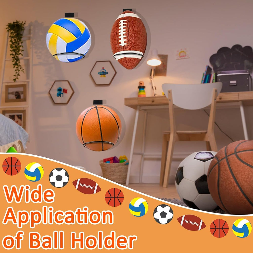 Skiennix 2-Pack Iron Wall Mounted Ball Holder - Heavy Duty Sports Storage Rack for Basketball, Football, Soccer, Volleyball
