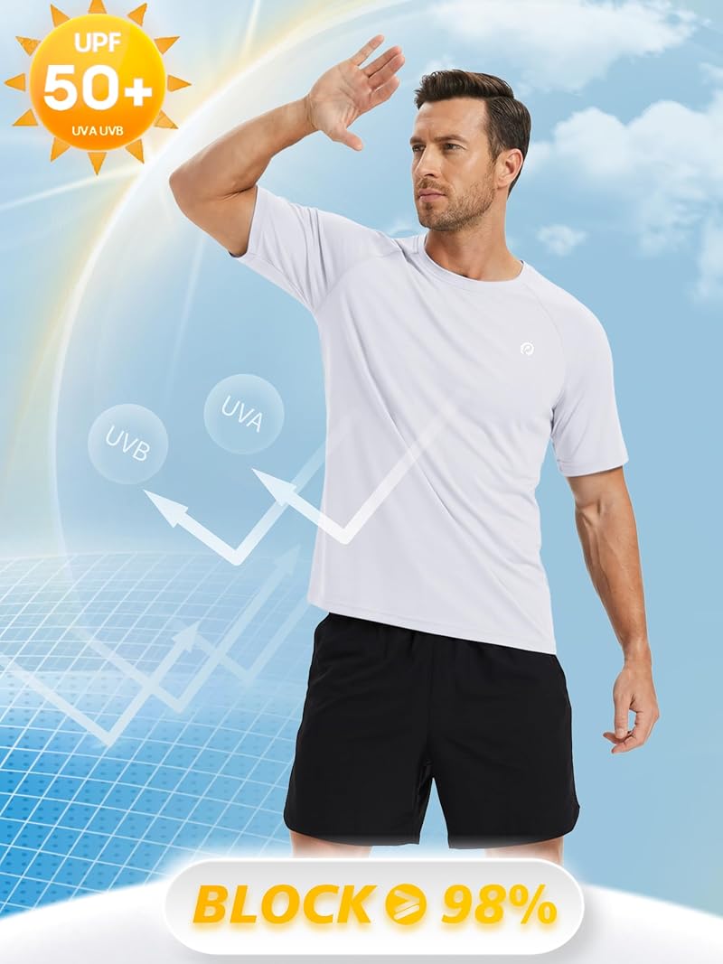 Men's Quick-Dry UPF 50+ Short Sleeve T-Shirt - White, Large