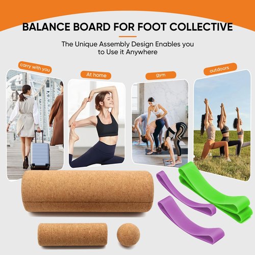 Cork Balance Board,Foot Balance Cork Roller,Premium 4-in-1 Foot & Ankle Strengthener Kit.Portable Design Balance Trainer Kit for Improve Foot Health & Function，Prevent Falls