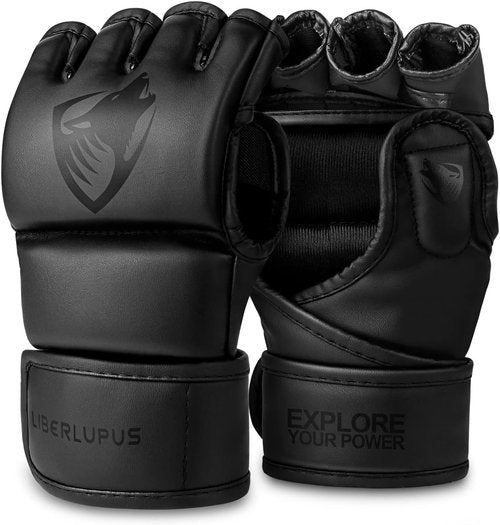 LIBERLUPUS MMA Gloves - Open Palm Sparring Gloves for Men | Durable Synthetic Leather with Wrist Support