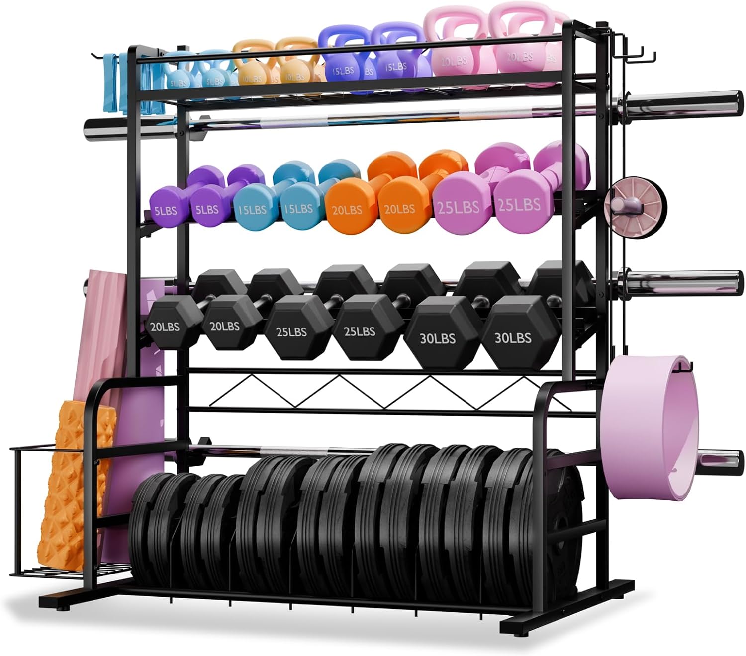 Skiennix XL Adjustable Weight Rack - Dumbbell & Barbell Storage Stand with 3 Olympic Racks | Home Gym Organizer