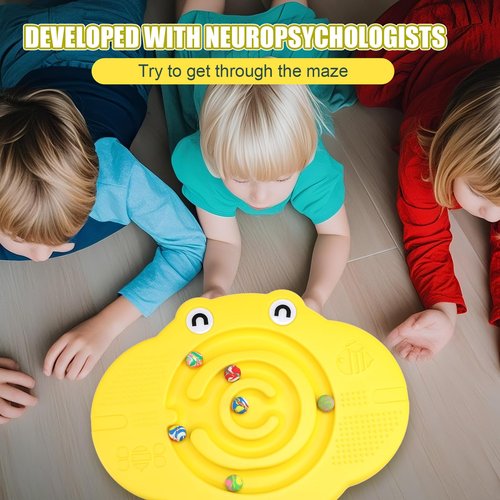 Seenelling Kids Maze Balance Board Plastic Wobble Rocker Balance Board with Mini Balls Load 170lb for Balancing Exercise Equipment Game Boys Girls Physical Therapy 18.5 x 14.57 Inch(Yellow,Cute)