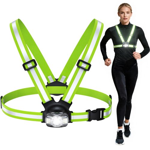 Dawinga Running Lights for Runners, 500 Lumens Running Light with 45° Adjustable Beam, 6 Modes & IPX4 Waterproof, 1800 mAh Rechargeable Reflective Vest Gear for Night Walking/Jogging, 4-20Hrs Runtime